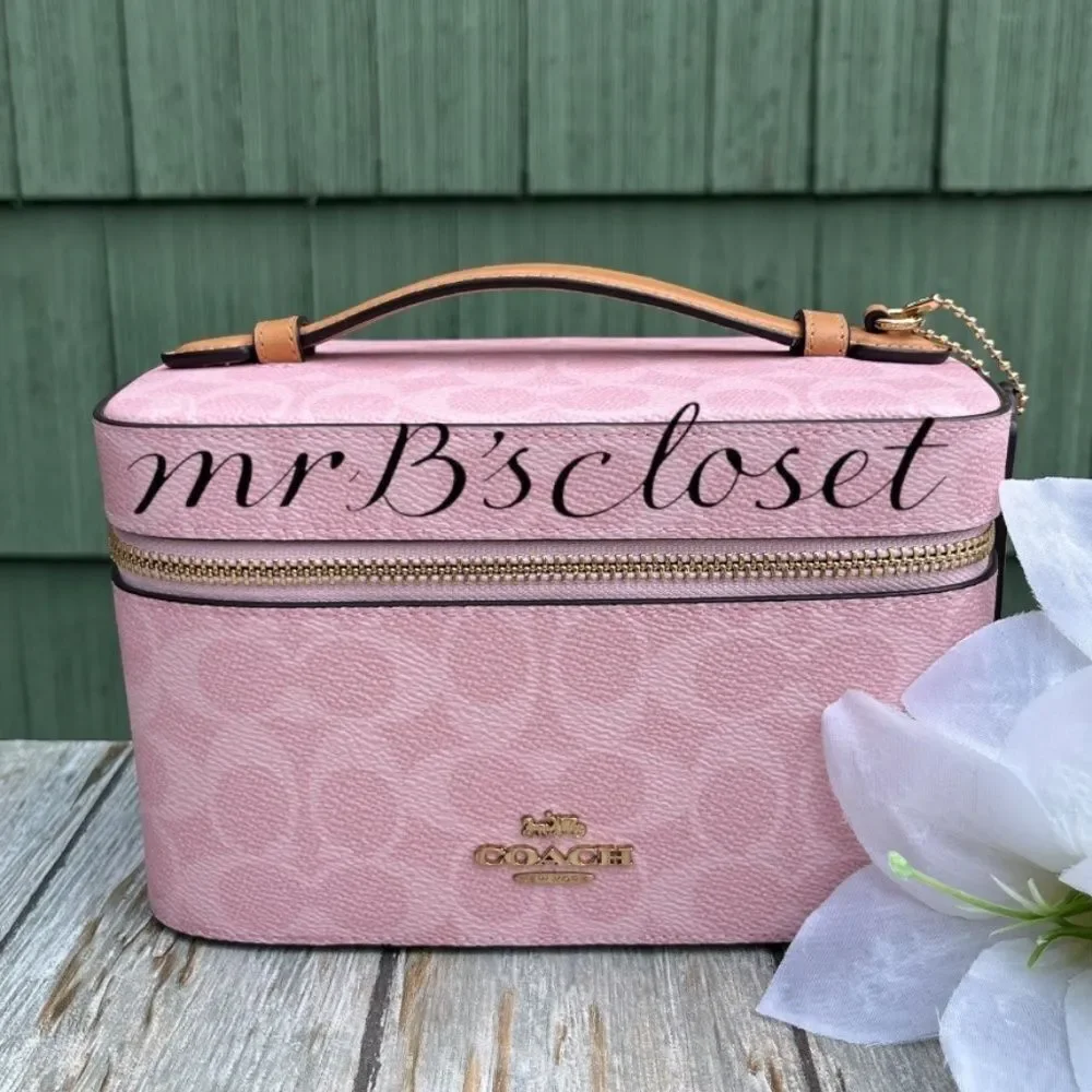 Coach Powder Pink Cosmetic Case In Signature Canvas Powder Pink